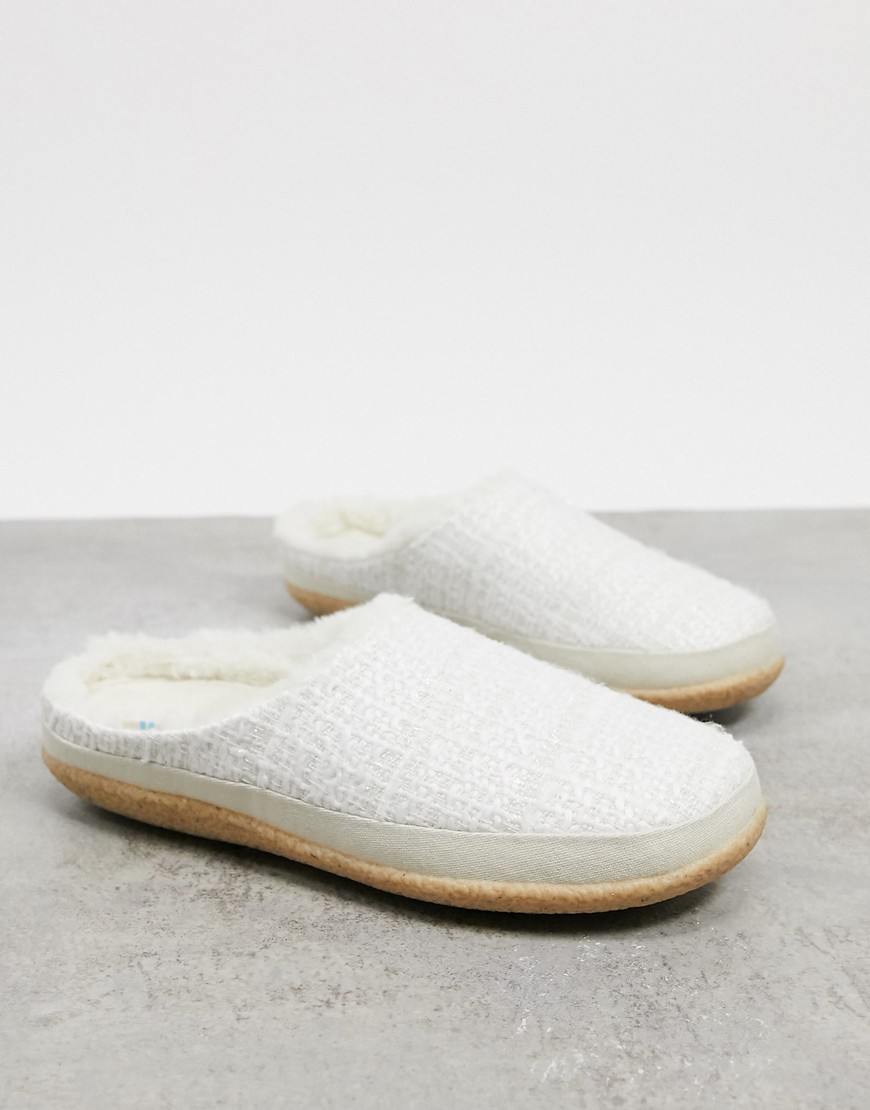 TOMS Ivy knitted fluffy lined slippers in off white