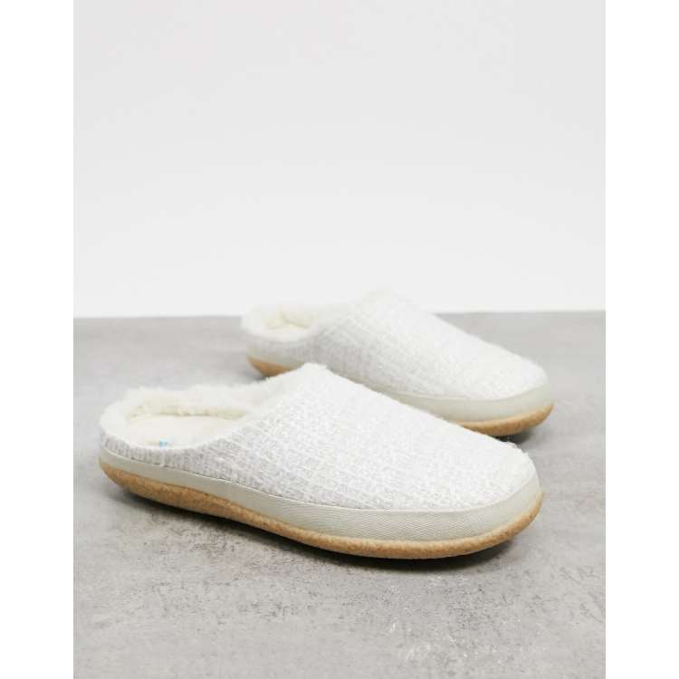 TOMS Ivy knitted fluffy lined slippers in off white