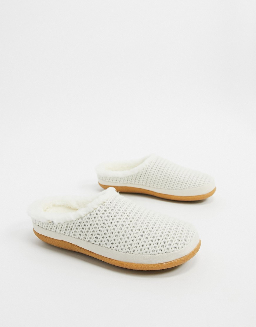 Toms - Ivy - Pantofole con pelo lavorate a maglia bianche-Bianco