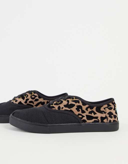 Toms lace up sneakers in black and leopard
