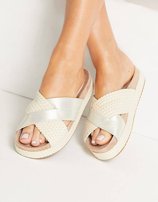TOMS Paloma leather and rope crossover flat sandals in silver
