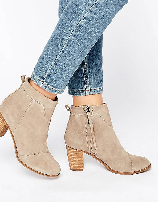 TOMS Taupe Suede Lunata Heeled Boots