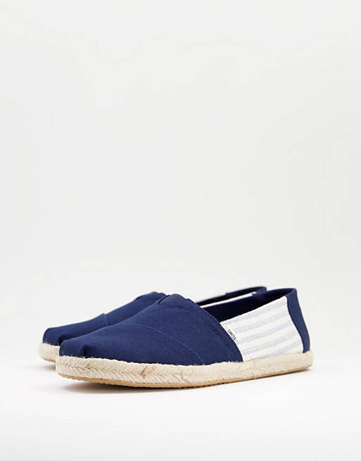 Toms Alpargata slip ons in navy stripe with rope sole