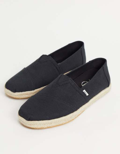 Toms vegan friendly Alpargata slip ons in black with rope sole ASOS