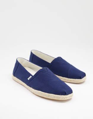 Toms Vegan Friendly Alpargata Slip Ons In Navy With Rope Sole In Navy