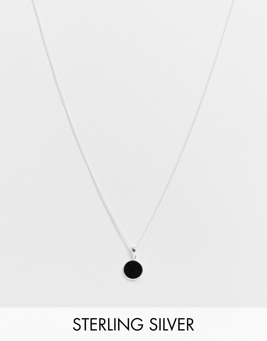 Тонкое ожерелье из стерлингового серебра толщиной 1 мм с подвеской из искусственного черного агата ASOS DESIGN-Серебристый