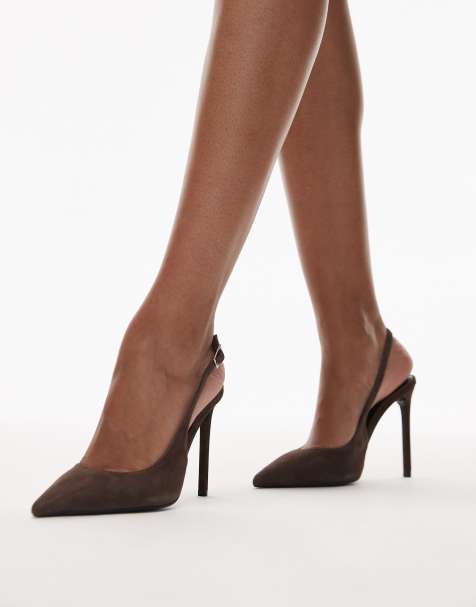 Tony Bianco Asti curved heel slingback shoes in espresso suede - view 1