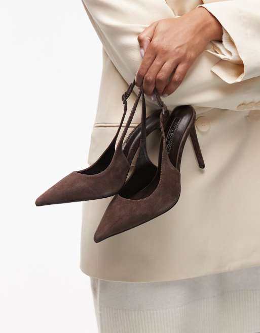 Tony Bianco Asti curved heel slingback shoes in espresso suede ASOS