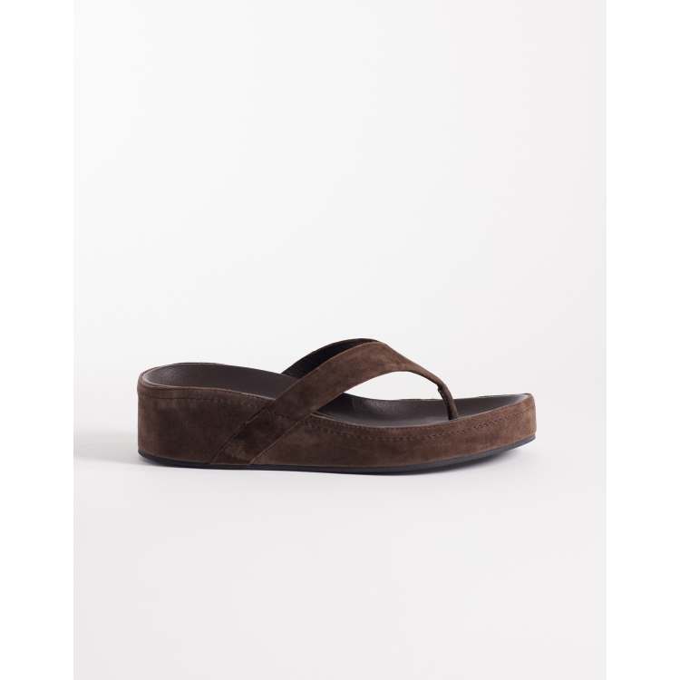 Tony Bianco Blaire real suede flip flops in espresso | ASOS
