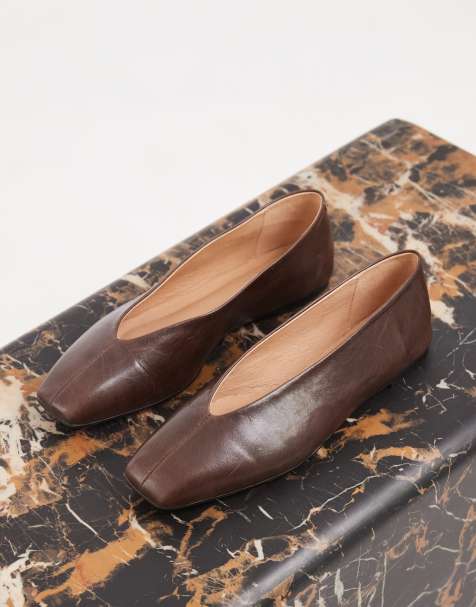 Tony Bianco - Brash - Ballerine con punta squadrata in pelle vintage color cioccolato - view 1