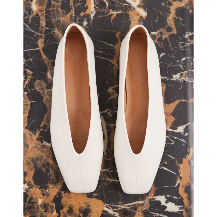 Tony Bianco Brash square toe ballet flats in off white leather | ASOS