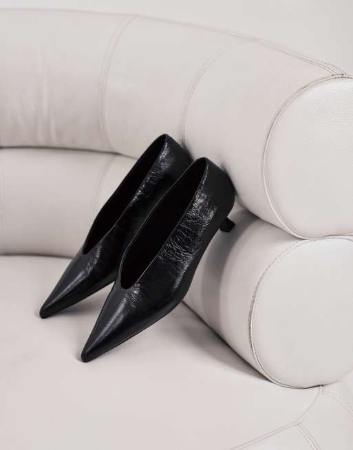 Tony Bianco Cherry kitten heel court shoes in black crinkle, 4 of 4