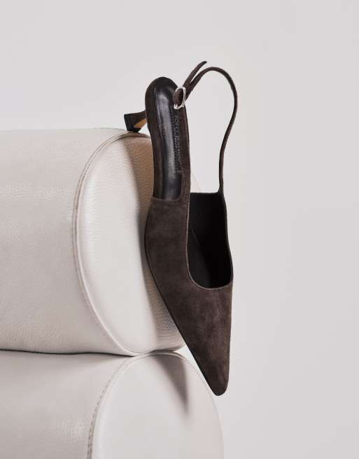 Tony Bianco – Crush – Brązowe zamszowe buty na obcasach-kaczuszkach z paskiem za piętą