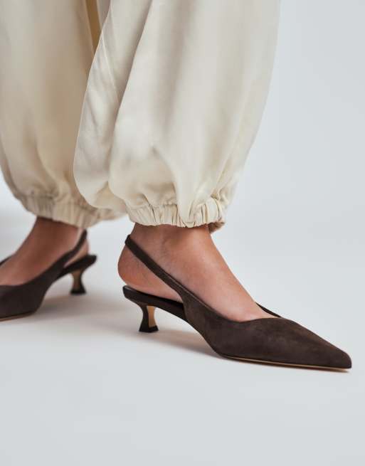 Tony Bianco Crush kitten heel slingback shoes in espresso suede, 3 of 4