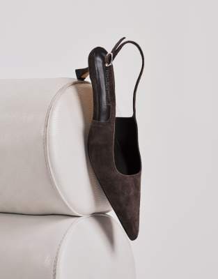 Crush kitten heel slingback shoes in expresso suede