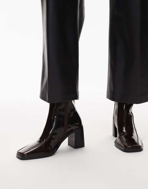 Tony Bianco Dusty block heeled ankle boots in shiny brown - view 1