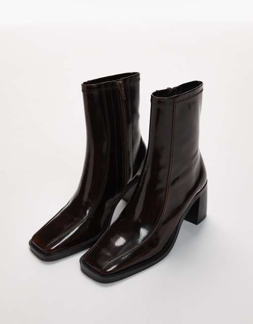 Tony Bianco Dusty block heeled ankle boots in shiny brown