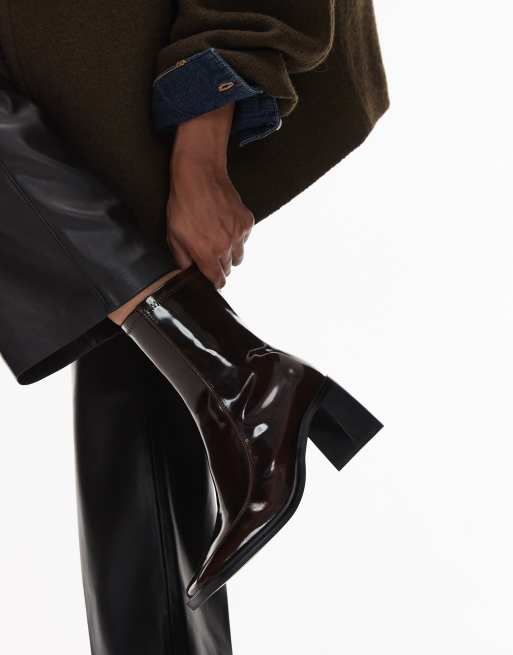 Tony Bianco Dusty block heeled ankle boots in shiny brown