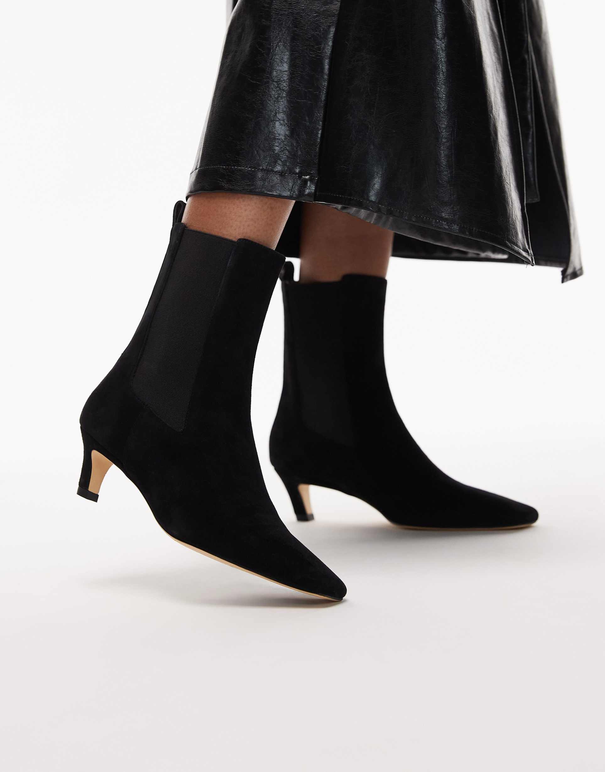 tony bianco eloise curved kitten heel ankle boots in black suede