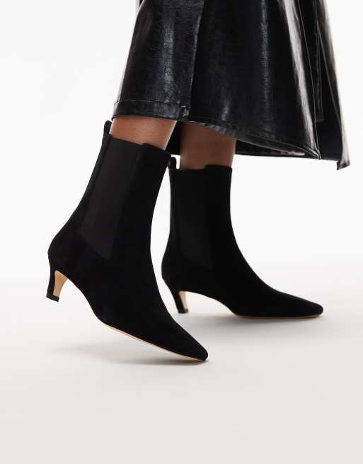 Tony Bianco Eloise curved kitten heel ankle boots in black suede