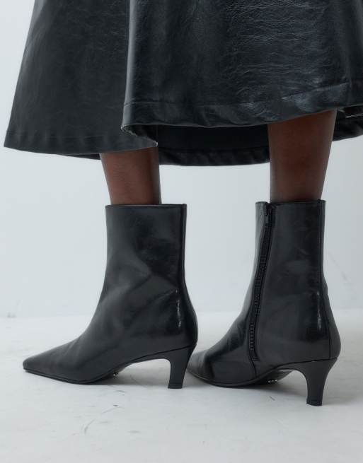 Tony Bianco Estelle curved kitten heel ankle boots in black vintage, 3 of 4