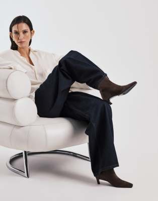 Tony Bianco Estelle Curved Kitten Heel Ankle Boots In Brown