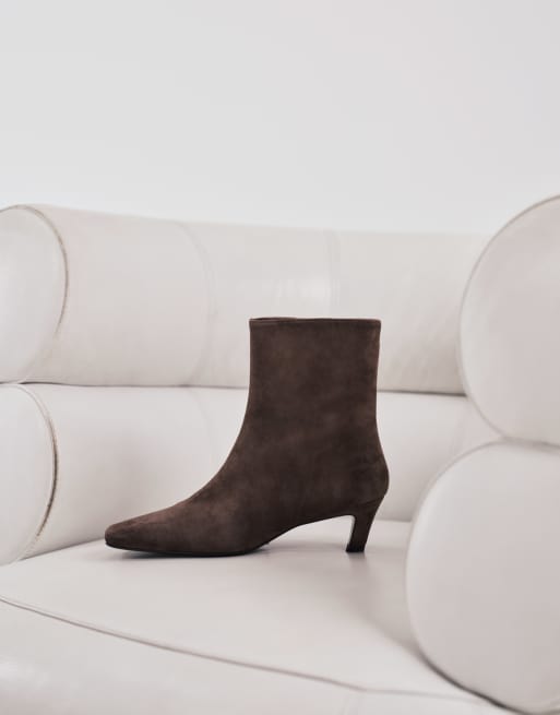 Tony Bianco Estelle curved kitten heel ankle boots in expresso suede