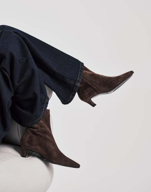 Tony Bianco Estelle curved kitten heel ankle boots in expresso suede