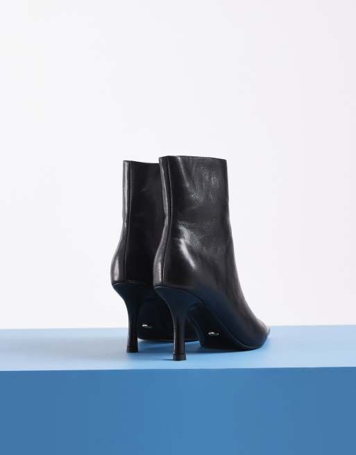 Tony Bianco Fomo square toe heeled ankle boots in black leather, 3 of 4