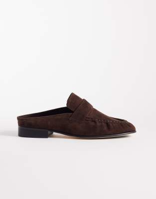  Glacier loafer mules in chocolate leather