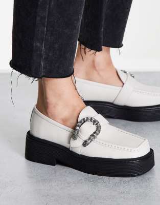 Tony Bianco Gloria leather chunky ebellished loafers in off white