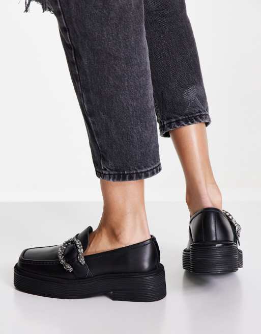 Tony Bianco Gloria leather chunky embellished loafers in black, 2 of 4