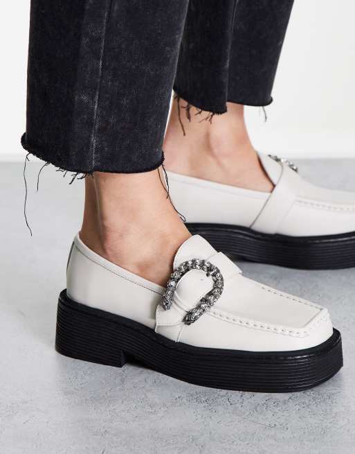 Tony Bianco - Gloria - Råhvide chunky loafers i læder med dekorering