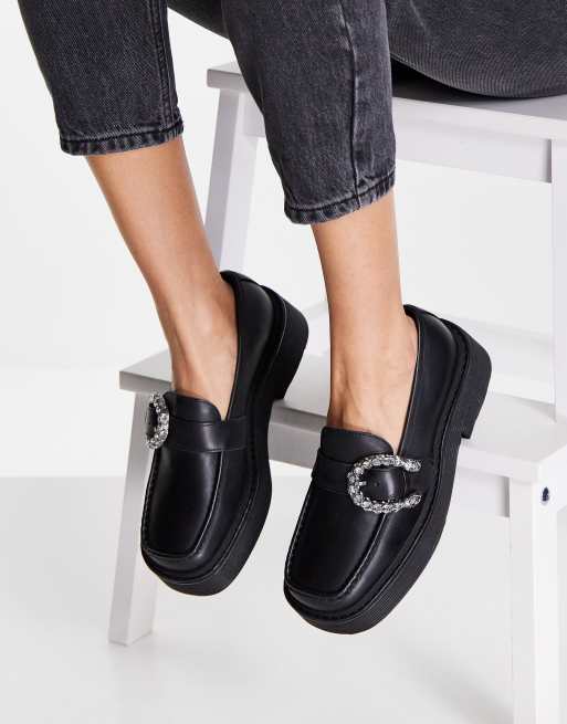 Tony Bianco – Gloria – Svarta, grova loafers i läder med utsmyckningar