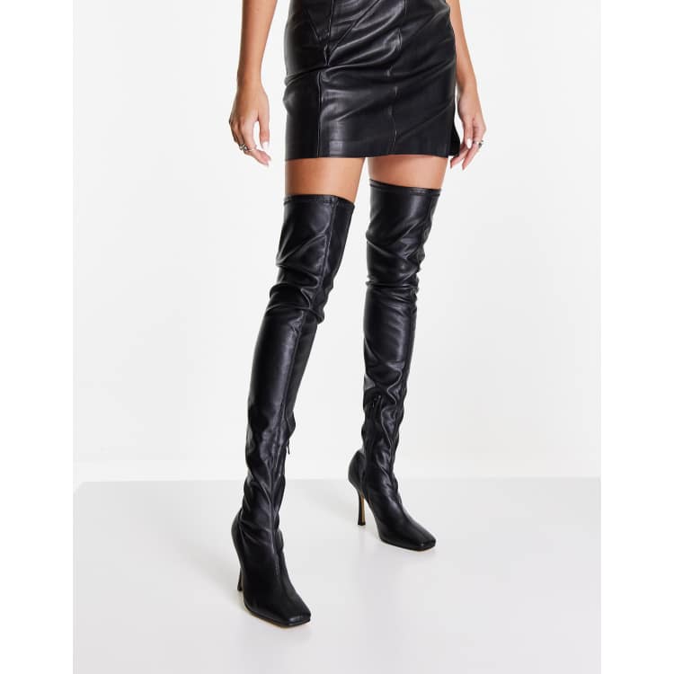 arollo stiletto thigh boots - black leather and red sole