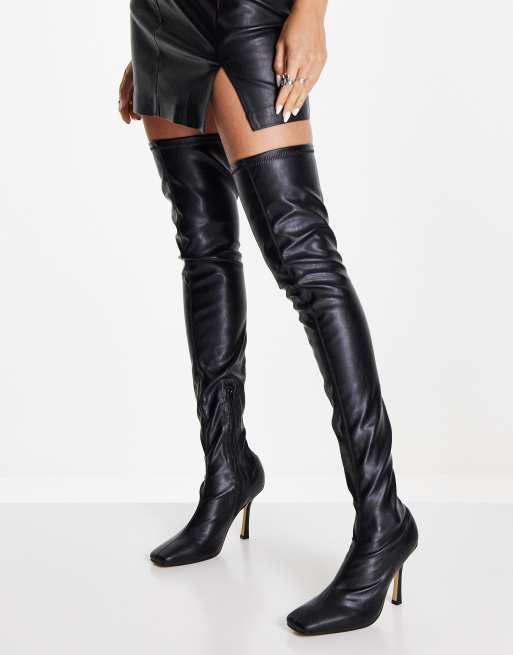 Tony Holli heeled over knee boots in black | ASOS