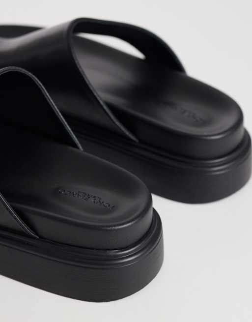 Tony Bianco Jazzy flat sandals in black leather, 3 of 4