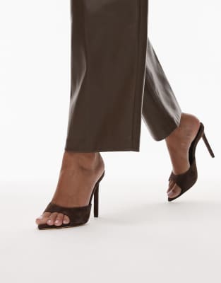  Malibuu heeled mule sandals in expresso suede