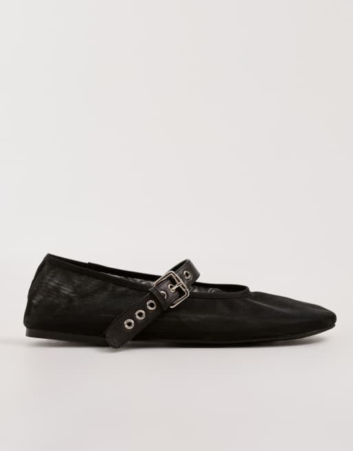 Tony Bianco Mimzy mesh ballet flats with buckle strap in black, 2 of 5