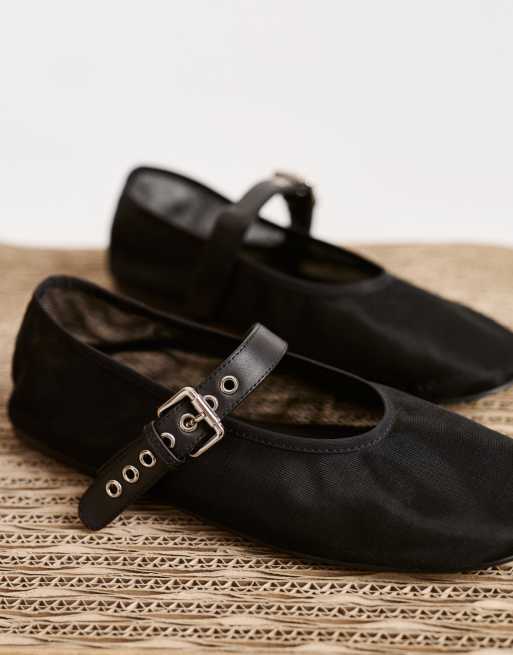 Tony Bianco Mimzy mesh ballet flats with buckle strap in black, 4 of 5