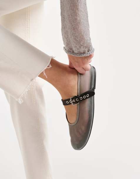 Tony Bianco Mimzy mesh ballet flats with buckle strap in steel blue - view 1