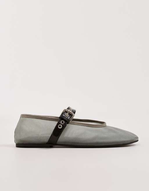 Tony Bianco Mimzy mesh ballet flats with buckle strap in steel blue, 2 of 5
