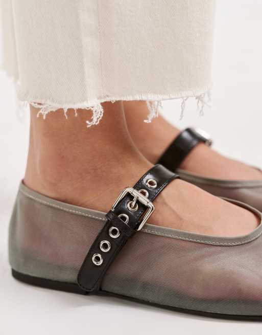 Tony Bianco Mimzy mesh ballet flats with buckle strap in steel blue, 3 of 5