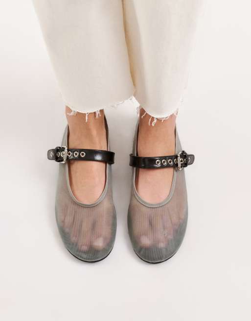 Tony Bianco Mimzy mesh ballet flats with buckle strap in steel blue, 4 of 5
