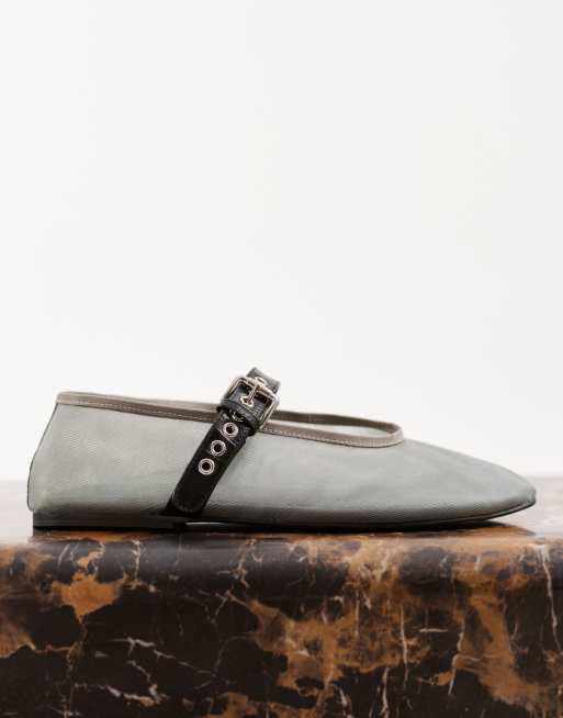 Tony Bianco Mimzy mesh ballet flats with buckle strap in steel blue, 5 of 5