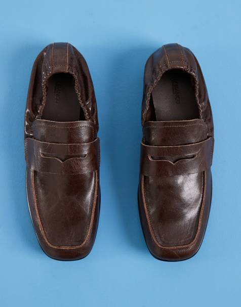 Tony Bianco - mocasines Gloria de punta cuadrada en piel vintage chocolate - view 1