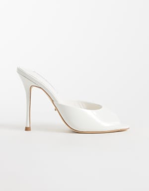 Tony Bianco Sandra high heeled mule sandals in white high shine