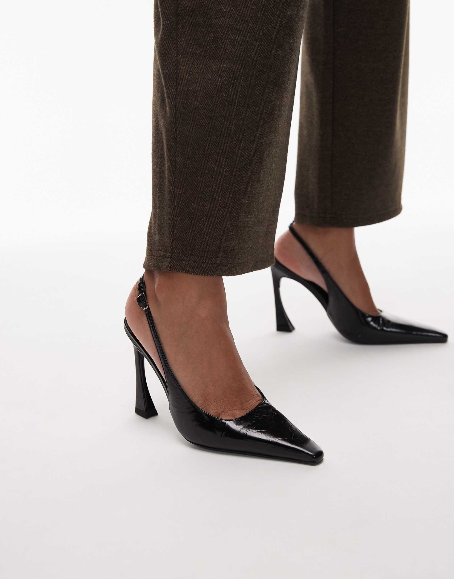 tony bianco sassy curved heel slingback shoes in black crinkle