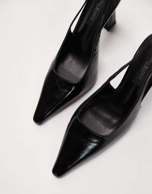 Tony Bianco Sassy curved heel slingback shoes in black crinkle, 2 of 4