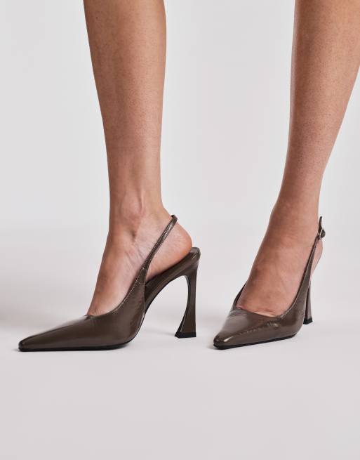 Tony Bianco Sassy curved heel slingback shoes in taupe crinkle ASOS